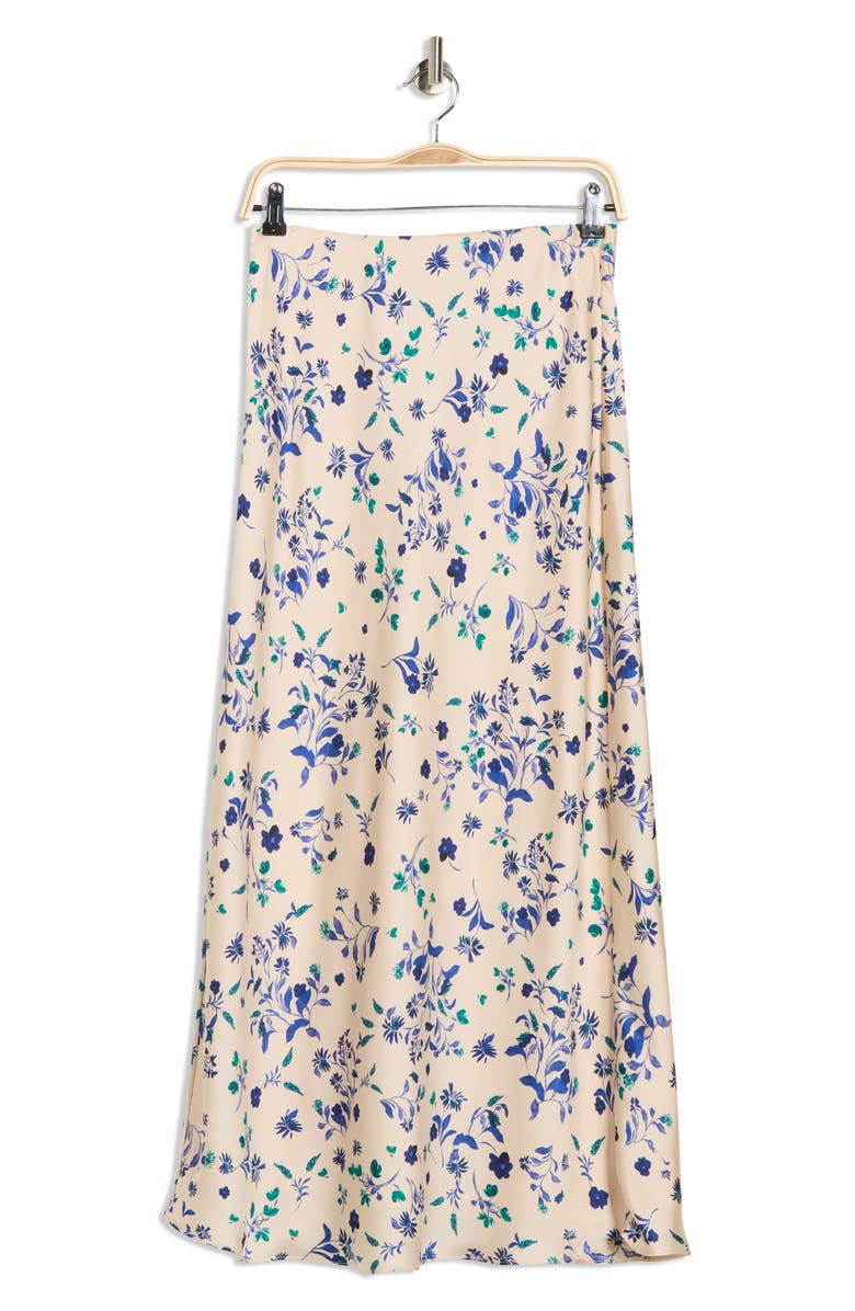 ELIE ELIE TAHARI Floral Print Satin Maxi Skirt, Main, color, Navy/ Emerald Sprigs