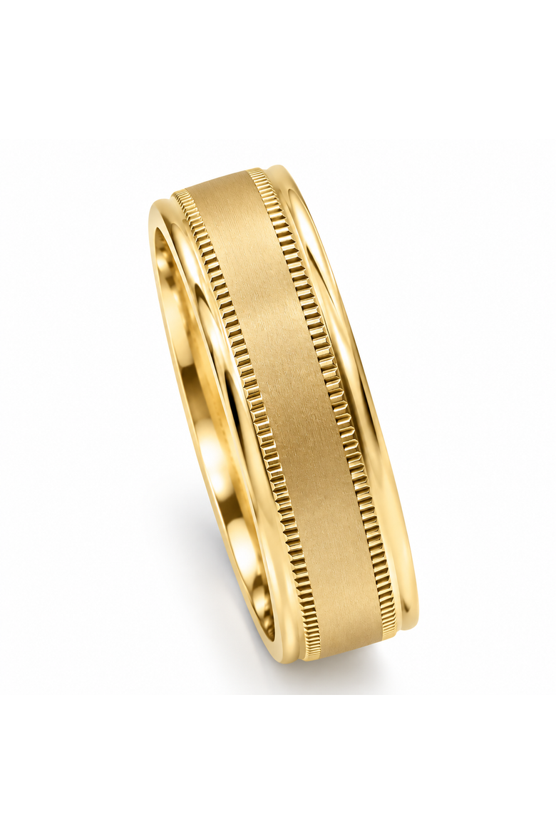 Men's 6.5MM Matte Titanium Ring Gold Comfort Fit Wedding Band, Alternate, color, Titanium