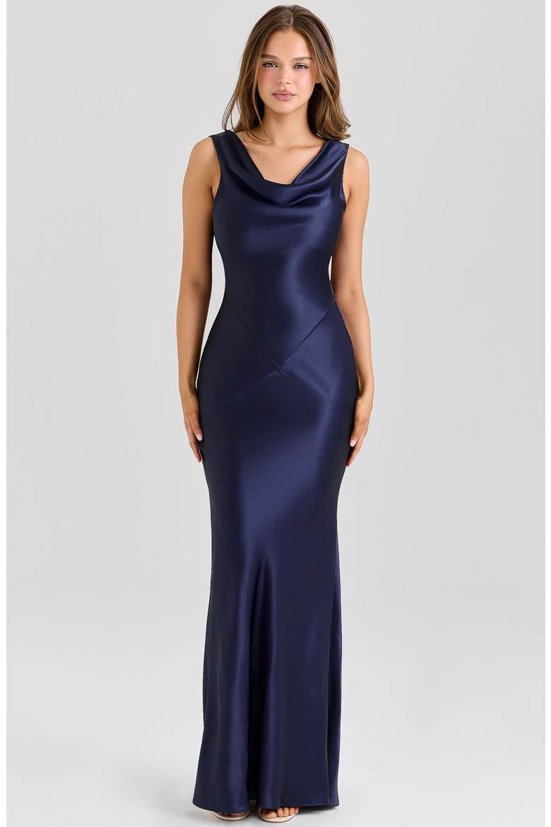 Safaira Cowl Neck Gown, Alternate, color, BLUE