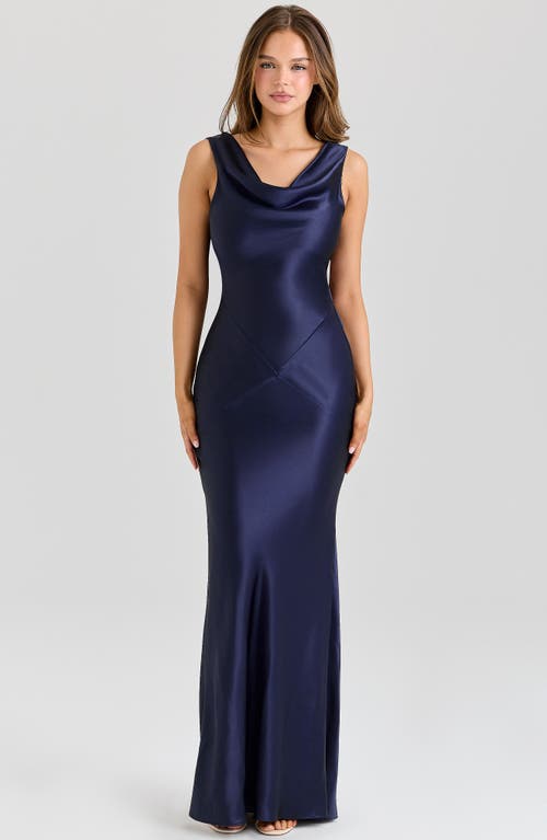 House Of Cb Womens Blue Safaira Cowl-neck Satin Maxi Dress In Blue