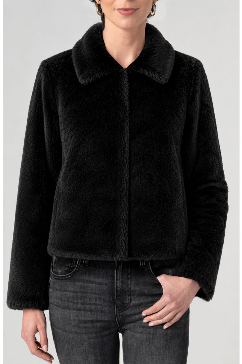 Faux Fur Jacket, Main, color, BLACK