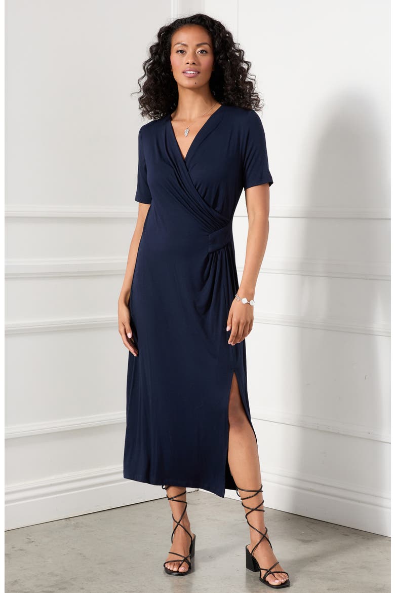 Faux Wrap Midi Dress, Alternate, color, NAVY