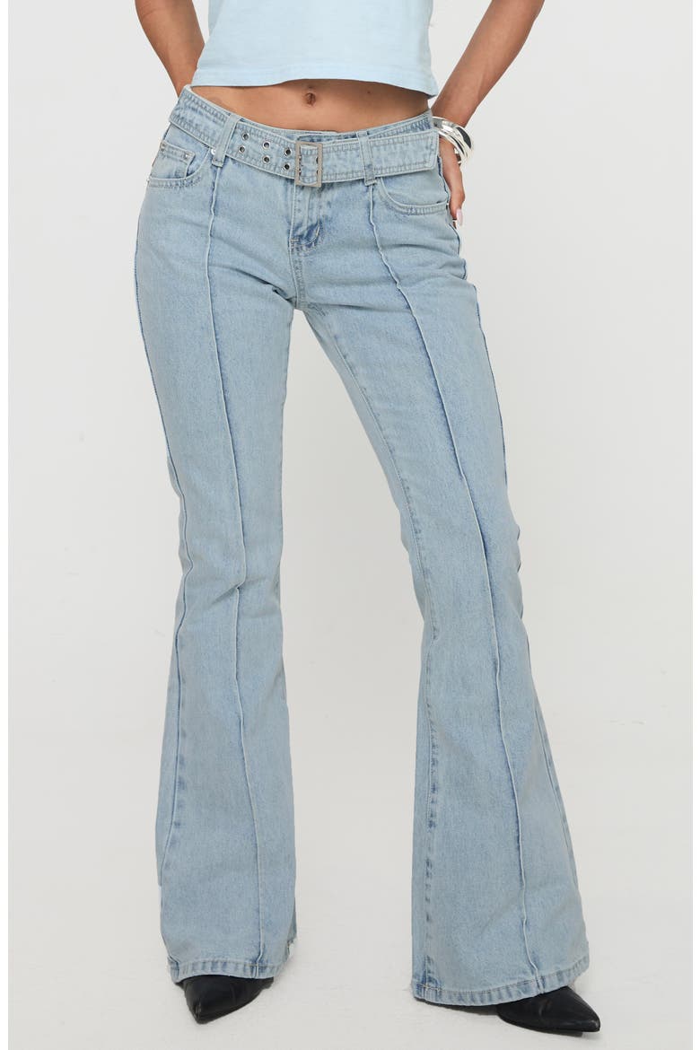 Echo Valley Belted Low Rise Flare Jeans, Main, color, LIGHT WASH
