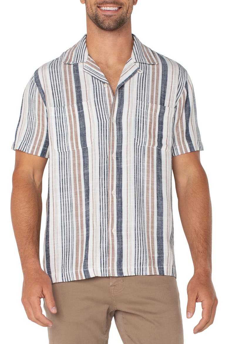 Stripe Stretch Cotton Camp Shirt, Main, color, TAUPE MULTI
