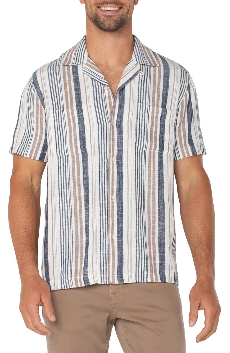 Liverpool Los Angeles Stripe Stretch Cotton Camp Shirt, Main, color, 