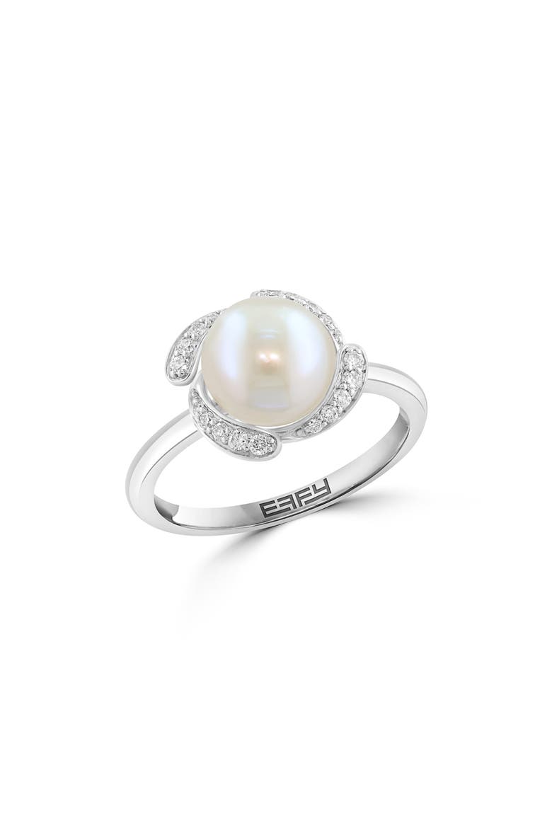 Freshwater Pearl & Diamond Pavé Ring, Main, color, WHITE