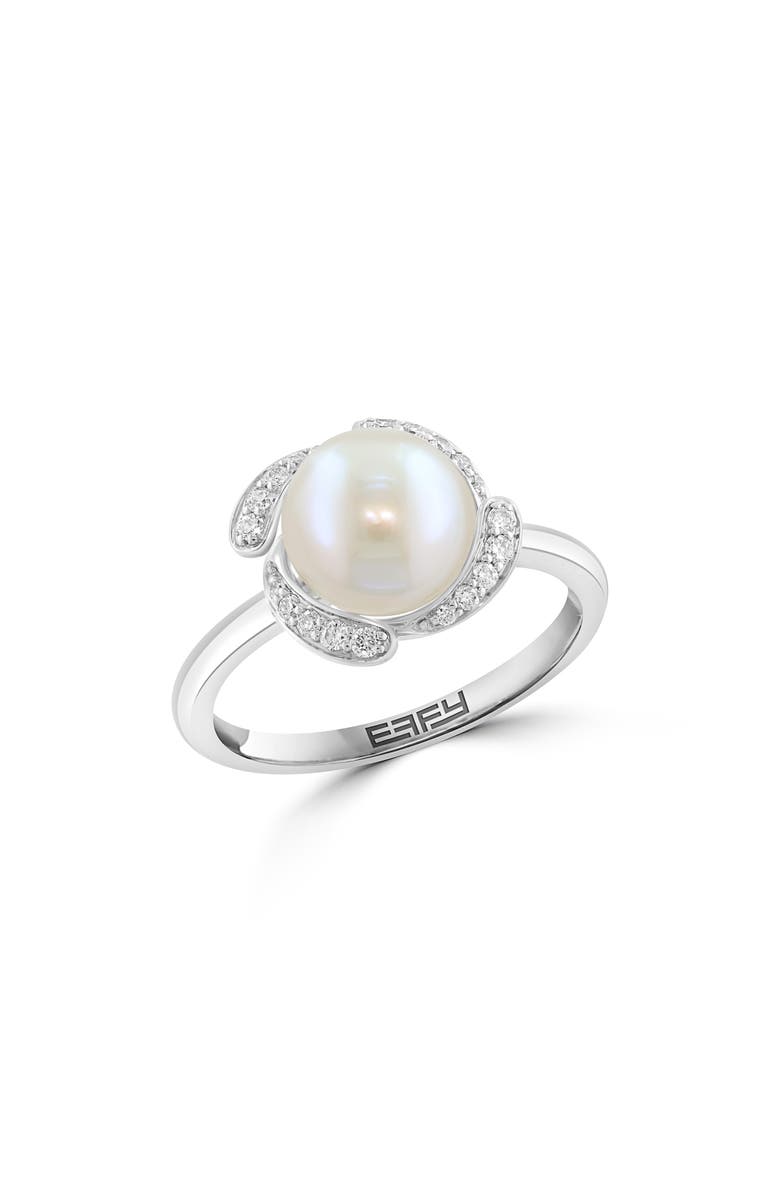 EFFY Freshwater Pearl & Diamond Pavé Ring, Main, color, White