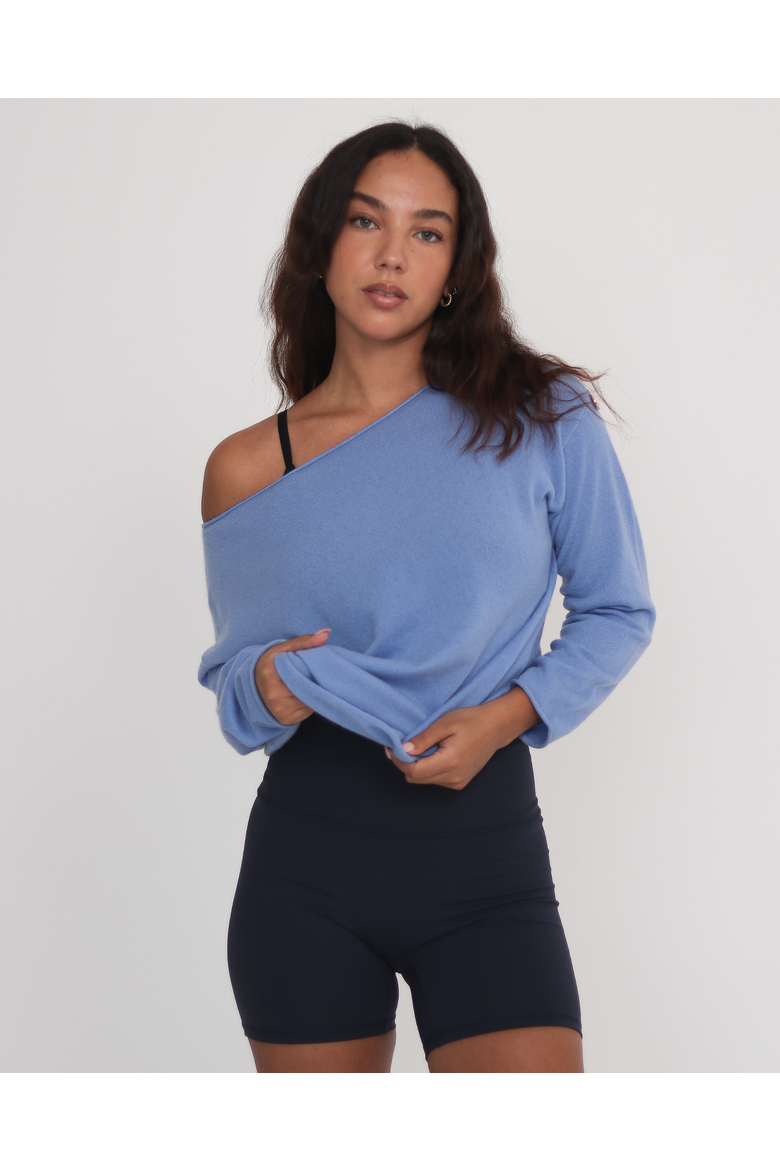 Romy Off Shoulder Cashmere Sweater, Alternate, color, Coastal Blue