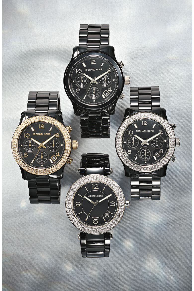 Michael Kors 'Runway Ceramic' Watch, 40mm, Alternate, color, BLACK