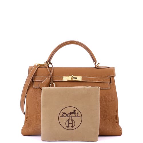 Pre-owned Hermes  Hermes Kelly Handbag Brown Togo With Gold Hardware 32 In Gold