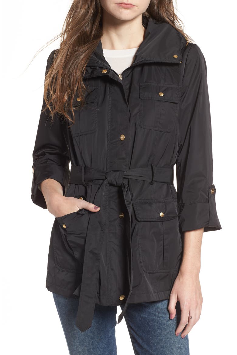 Techno Short Trench Coat, Main, color, BLACK