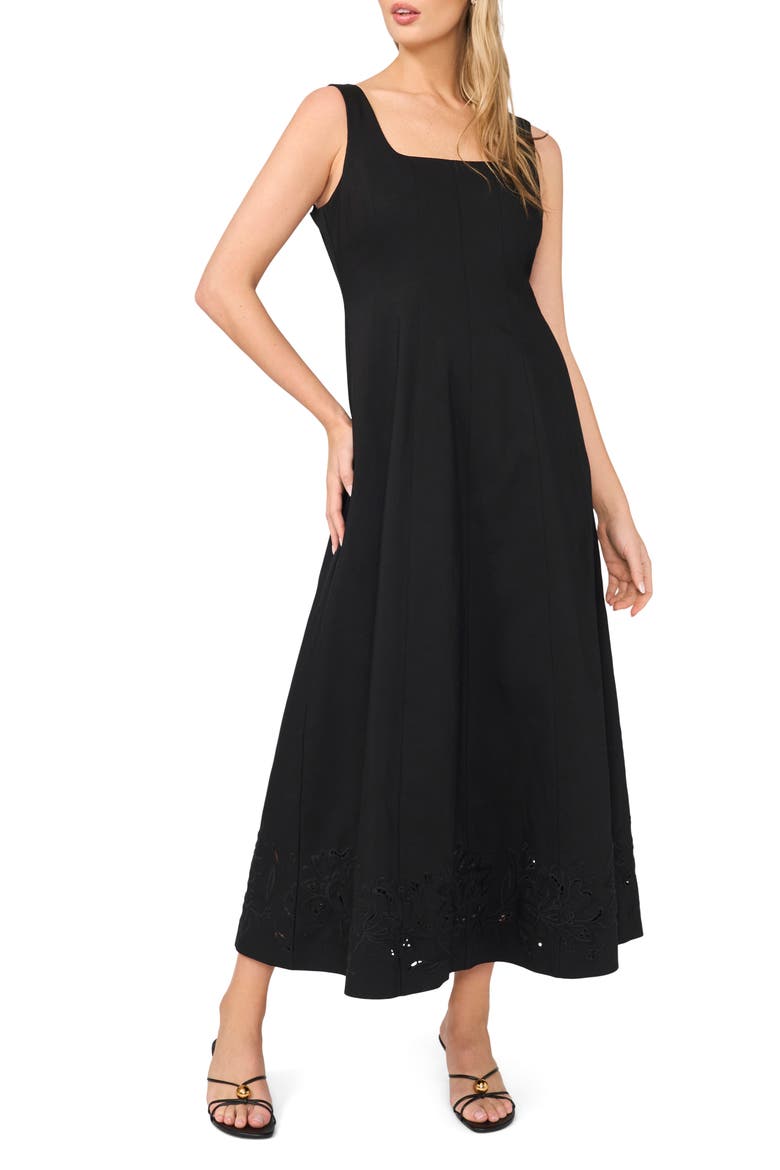 Seamed A-Line Maxi Dress, Main, color, RICH BLACK