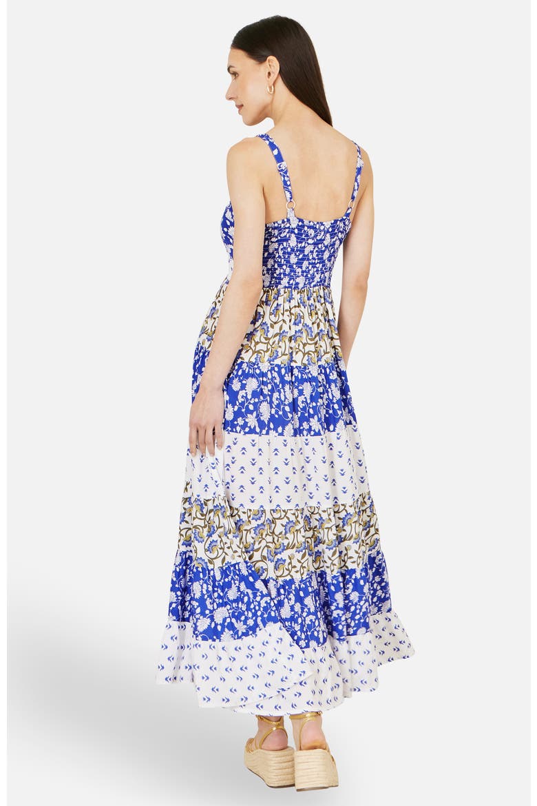 Patchwork Print Tiered Maxi Dress, Alternate, color, Blue