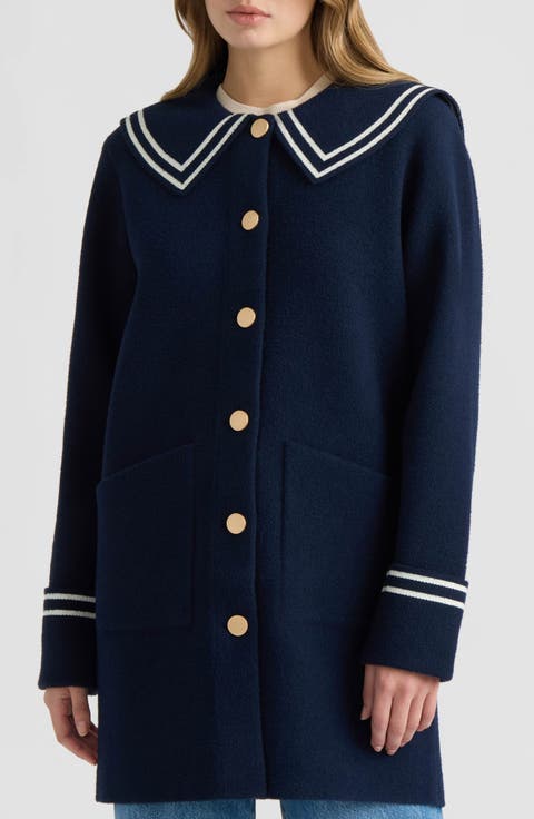 Belted Sailor Collar Coatigan