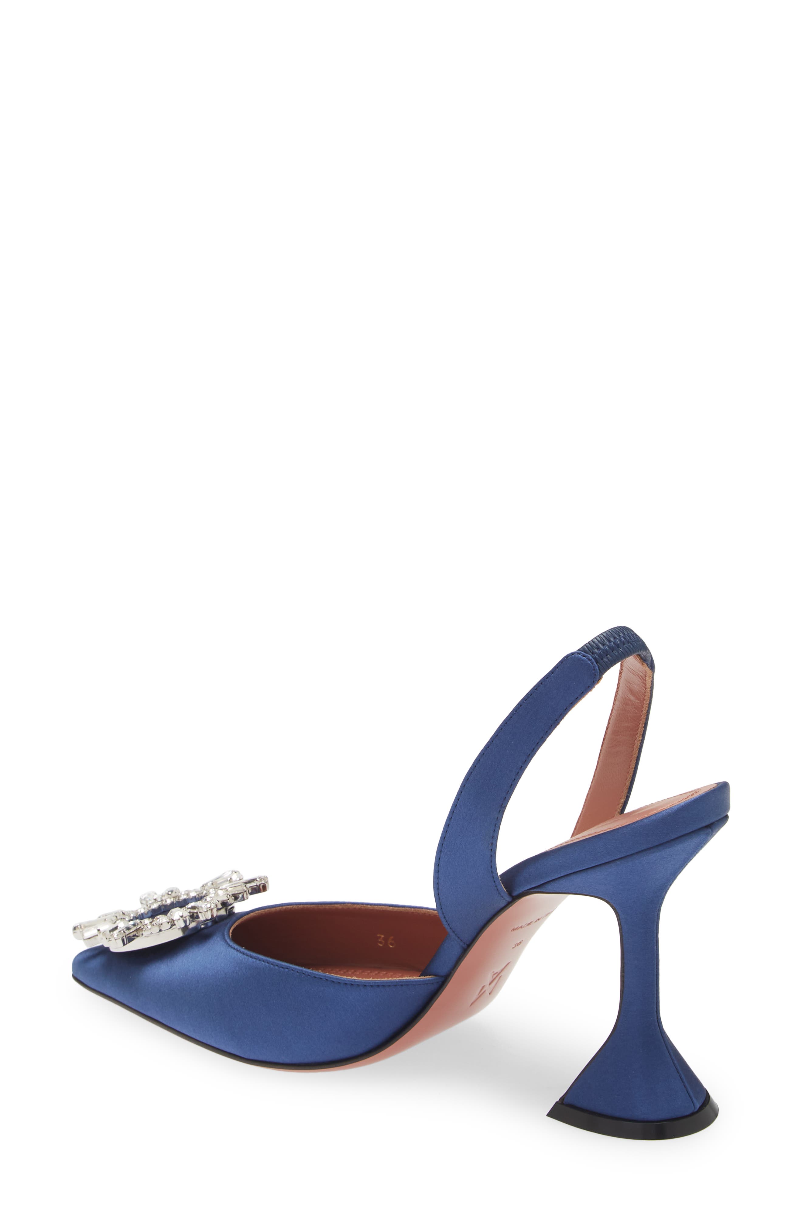 Amina Muaddi Begum Crystal Pointed Toe Slingback Pump, Alternate, color, Navy Blue