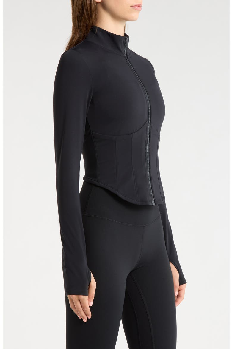 Sculpt Corset Seamed Crop Zip-Up Jacket, Alternate, color, BLACK