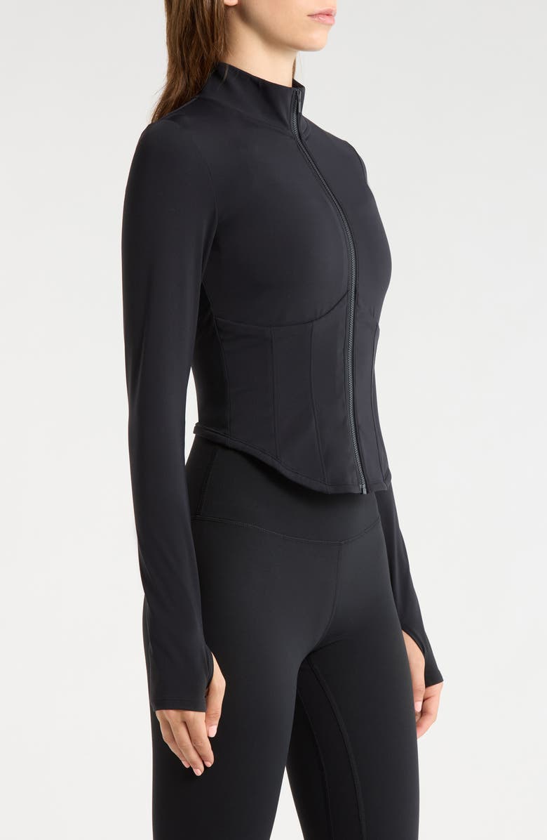 MPG Sculpt Corset Seamed Crop Zip-Up Jacket, Alternate, color, Black