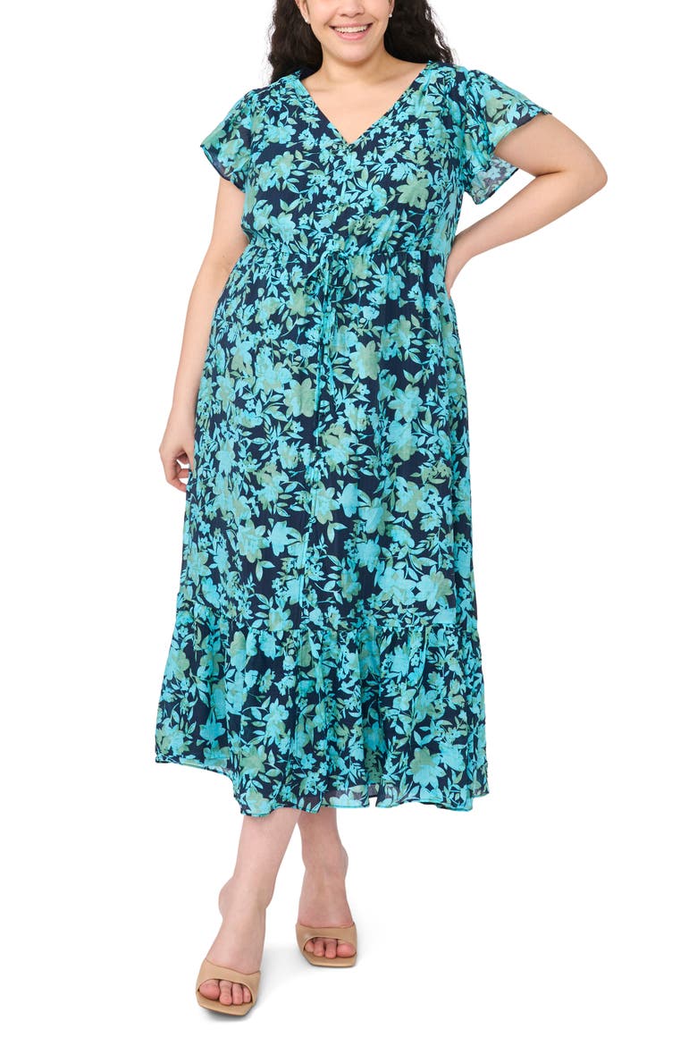 Floral Flutter Sleeve Dress, Main, color, CLASSIC NAVY