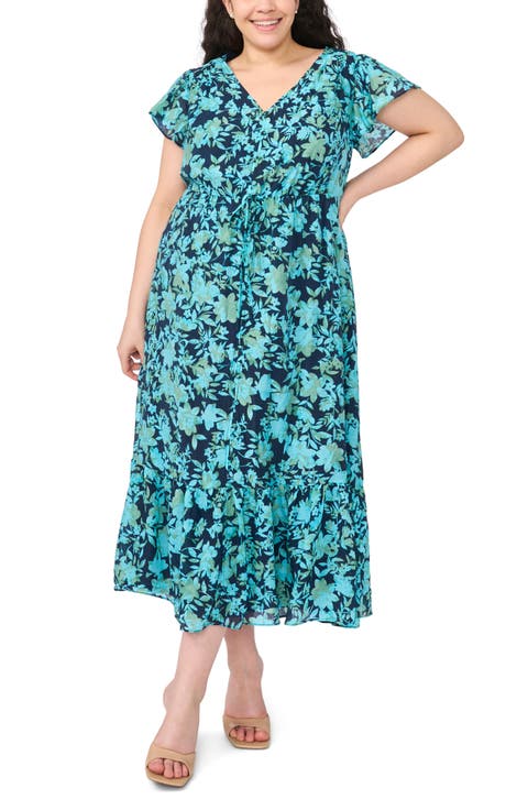 Floral Flutter Sleeve Dress (Plus)