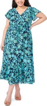 CeCe Floral Flutter Sleeve Dress