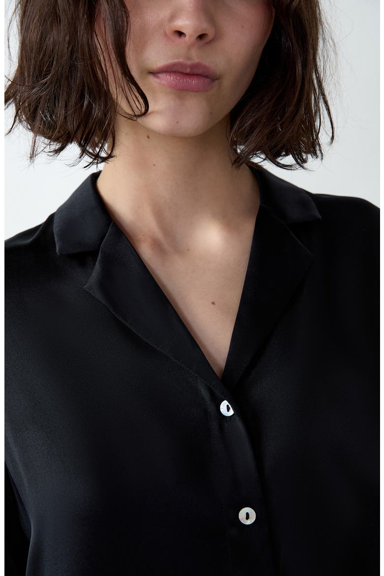 Pearly Silk Pajama Top, Alternate, color, BLACK