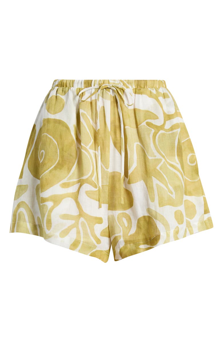 A.REN Irisa Abstract Print Linen Shorts, Main, color, Light Olive