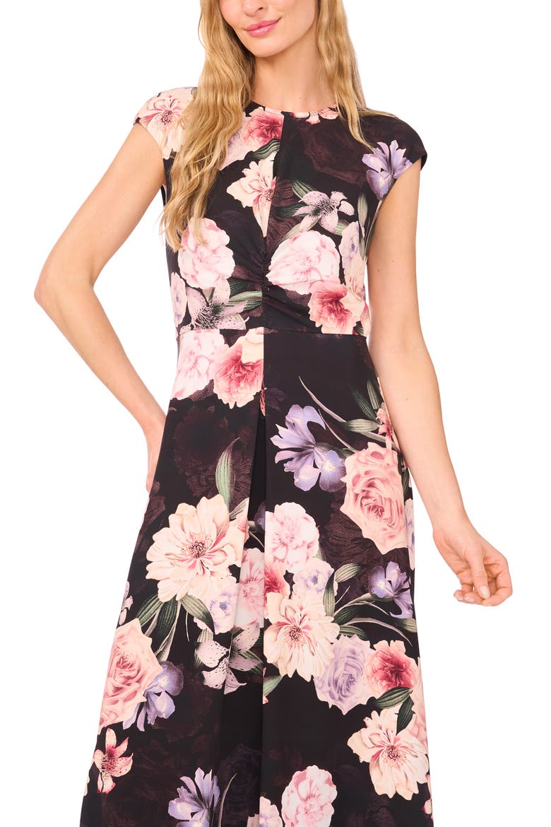 Gabriela Floral Dress, Alternate, color, BLACK/ CORAL PINK