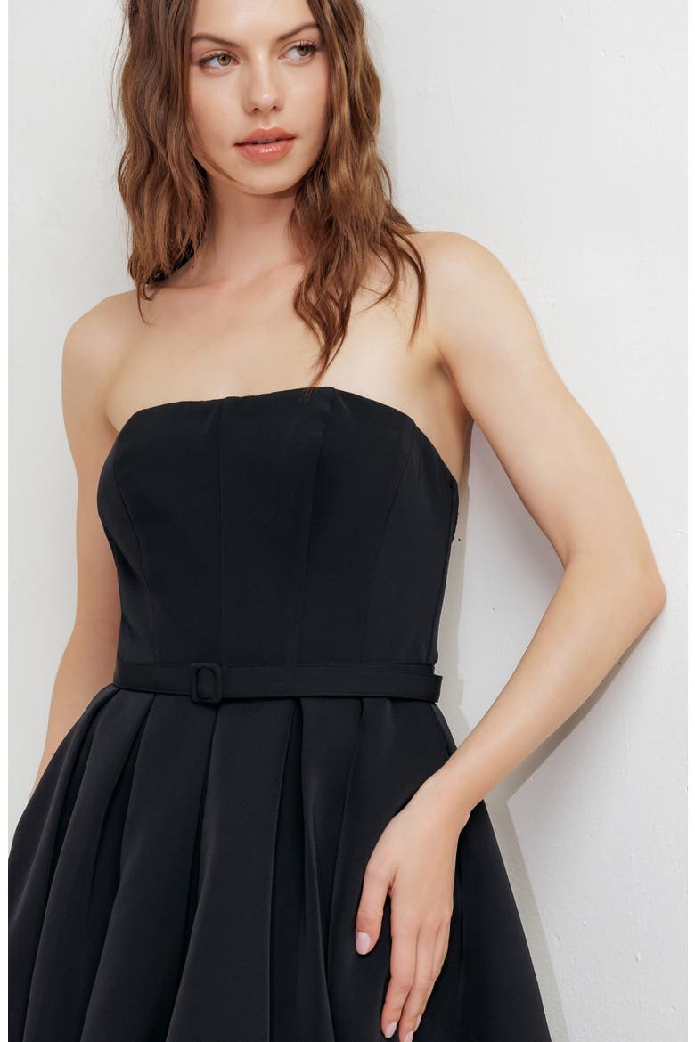 Belted Strapless Midi Dress, Alternate, color, BLACK