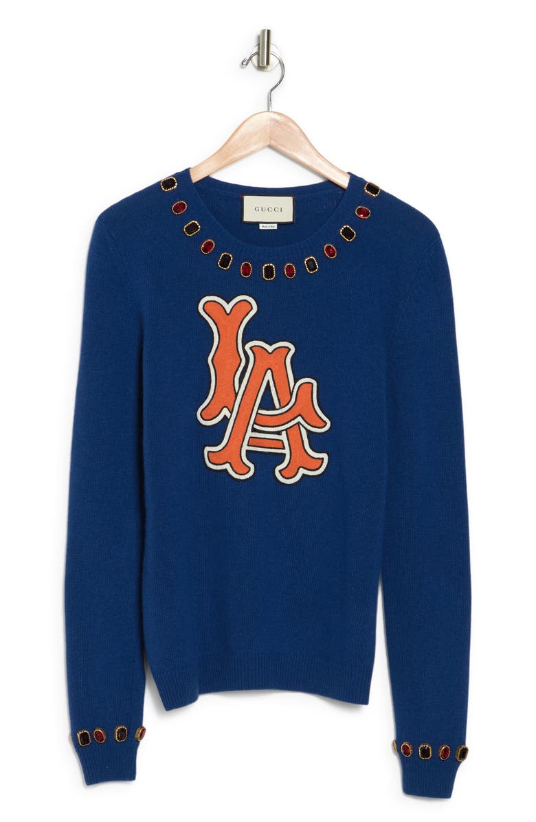 Gucci Jewel Accent LA Wool Pullover, Alternate, color, Dark Blue