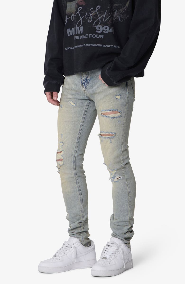 mnml Shredded Skinny Denim Jeans, Alternate, color,