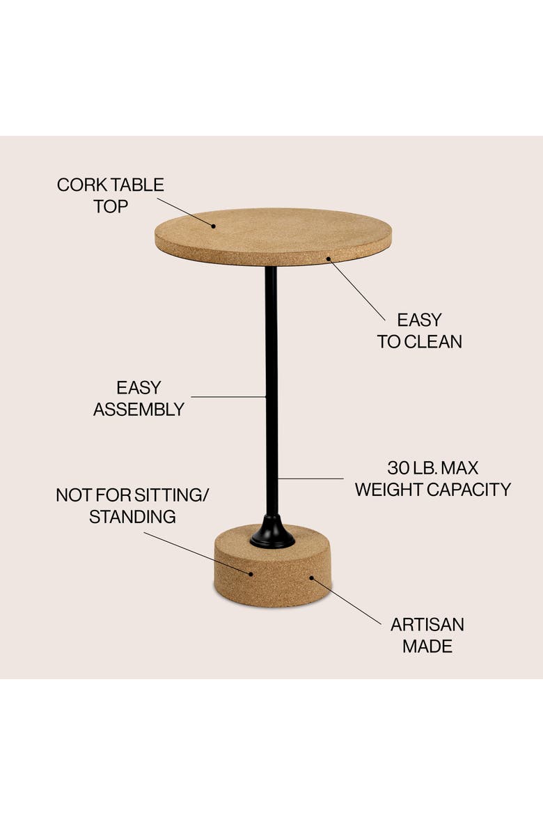 Calix Minimalist Round Pedestal End Table, Resin Iron Accent Drink Table for Living Room or Bedroom, Alternate, color, Light Brown