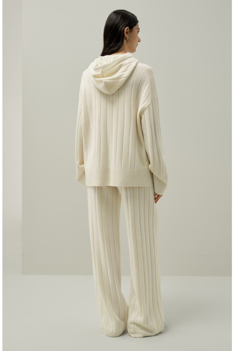 Women's Ribbed Hooded Cashmere Knit Top, Alternate, color, White