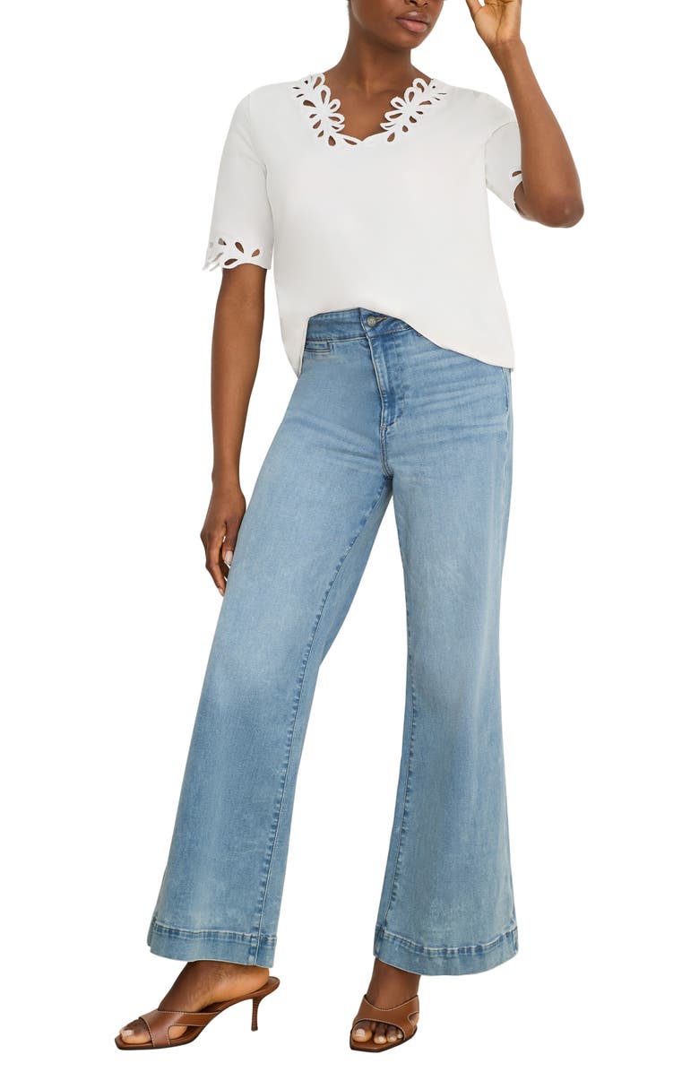 NIC+ZOE Rococo Soutache Embroidered Trim Top, Alternate, color, Paper White