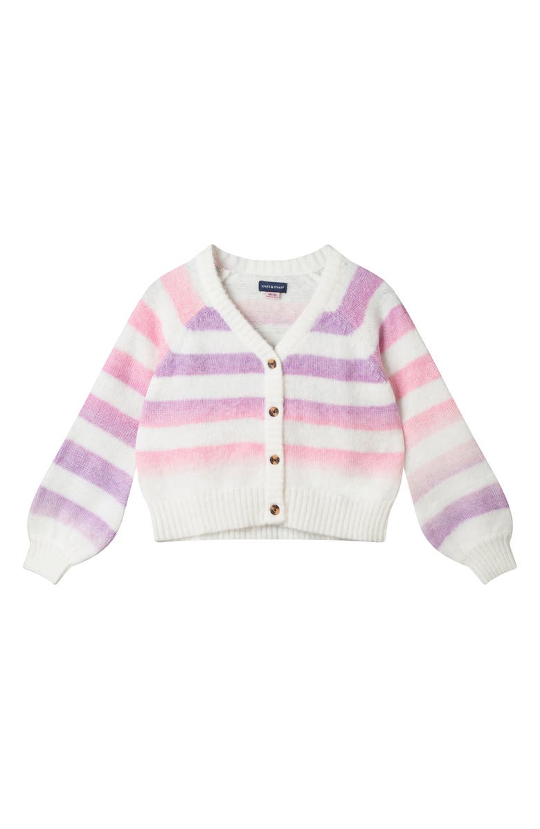 Andy & Evan Kids' Stripe Button Front Cardigan, Main, color, Multi Purple