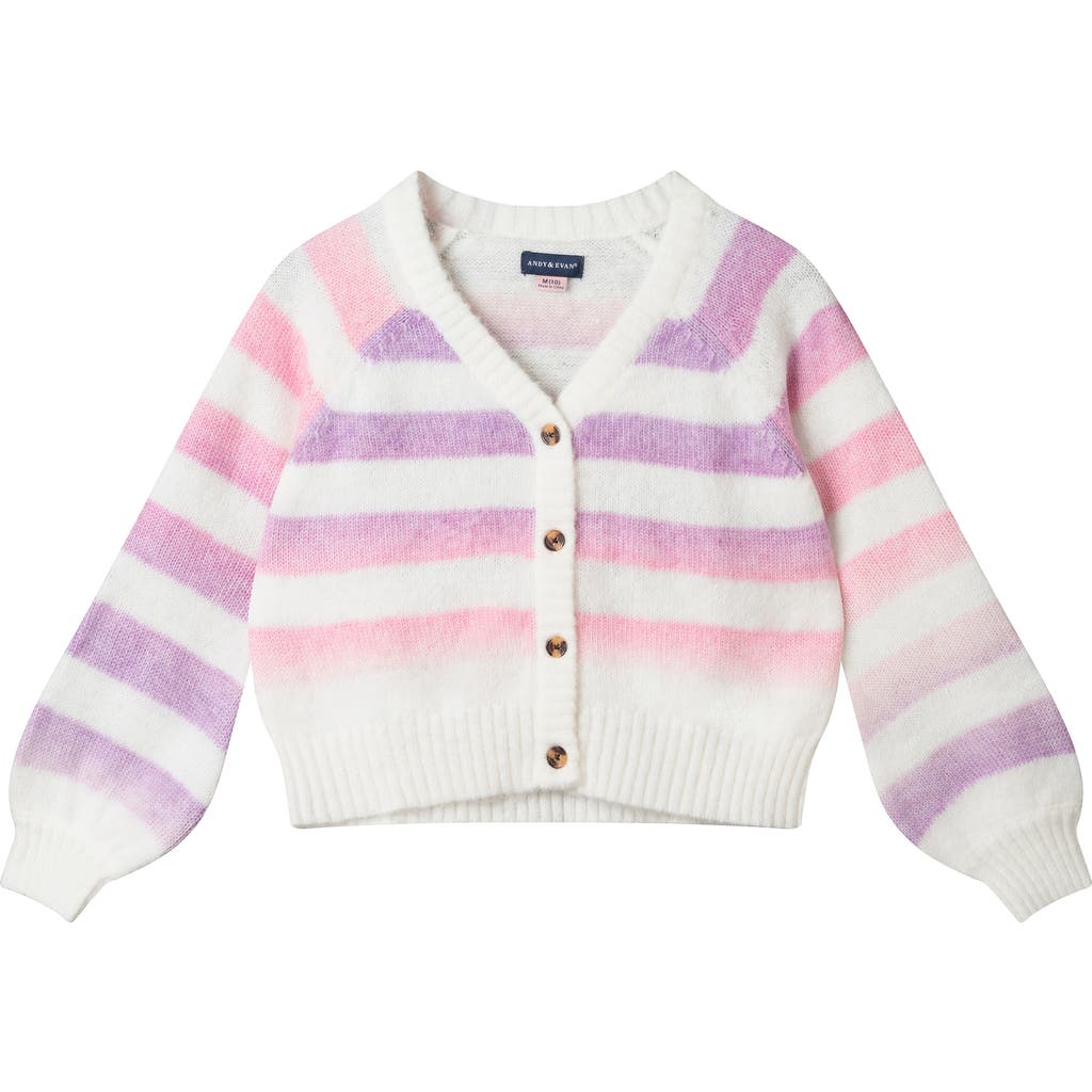 Andy & Evan Kids' Stripe Button Front Cardigan In Purple