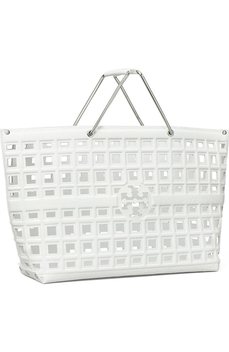 Tory Burch Ella Croc Embossed Leather Shopping Basket Tote, Alternate, color, Blanc
