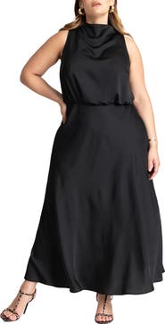 ELOQUII Draped Satin Maxi Dress