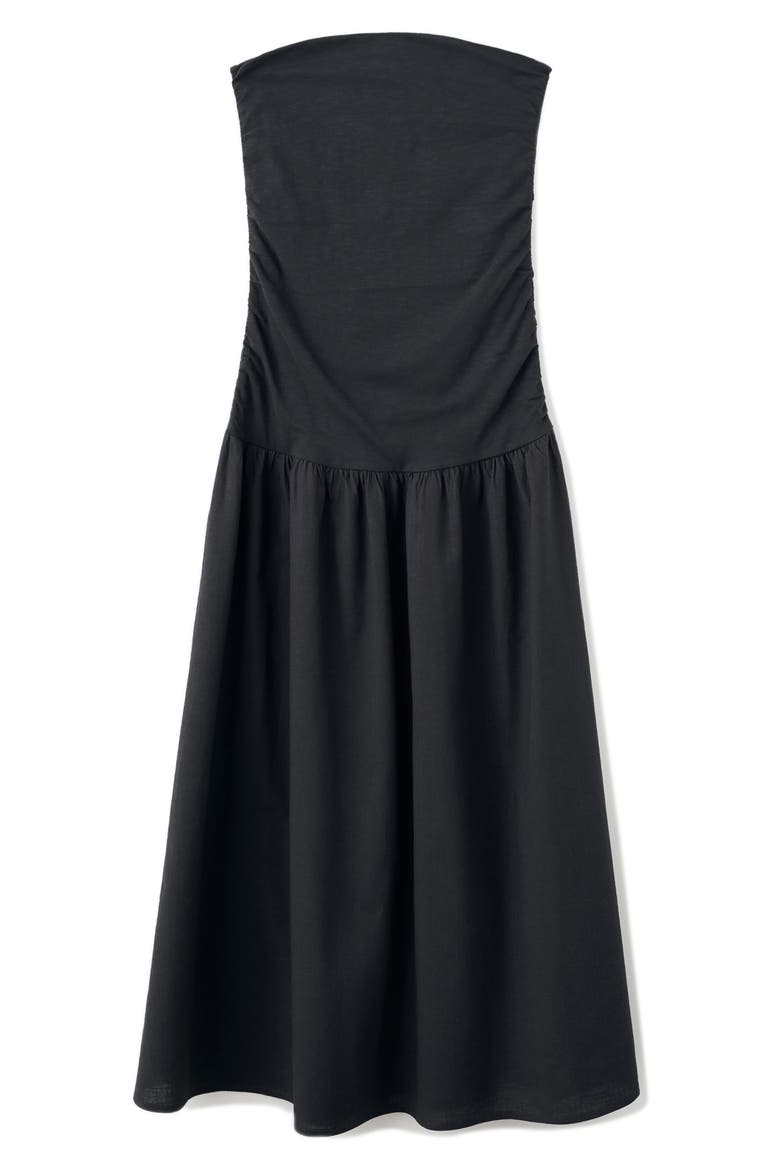 Ruched Strapless Cotton Dress, Main, color, BLACK