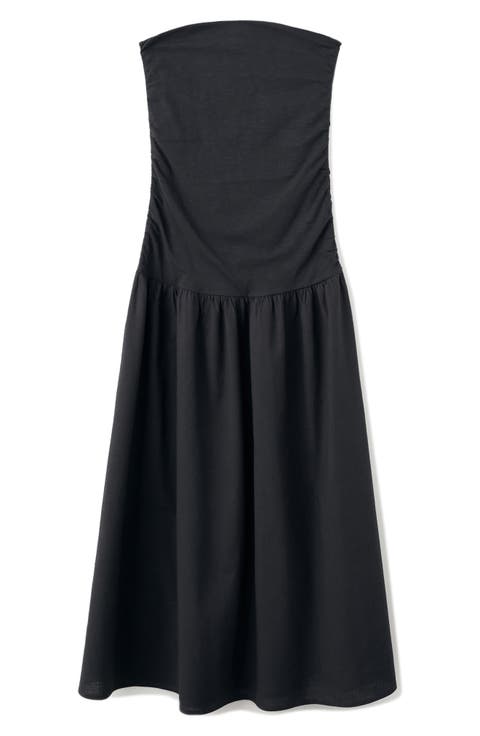 Ruched Strapless Cotton Dress