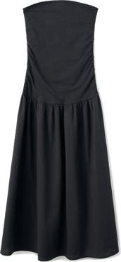 MANGO TEEN Ruched Strapless Cotton Dress