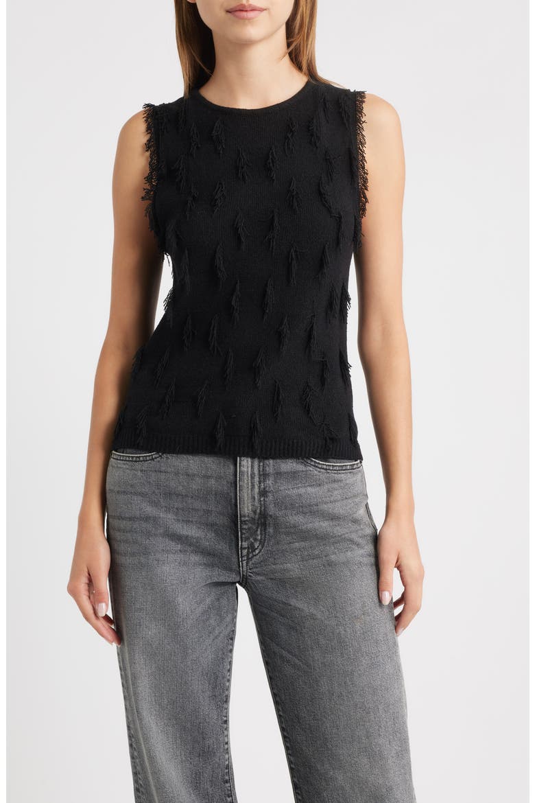 Vidana Fringe Texture Sweater Vest, Main, color, BLACK