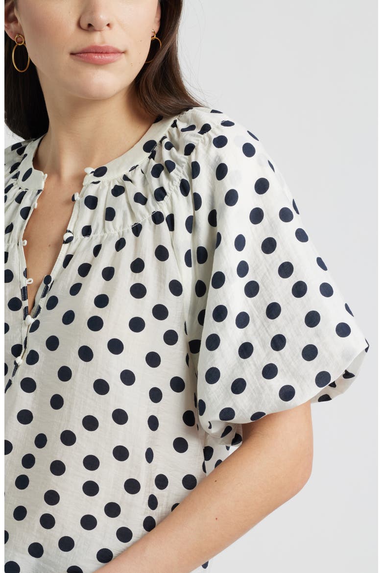 Puff Sleeve Top, Alternate, color, IVORY- NAVY ANNIE DOT