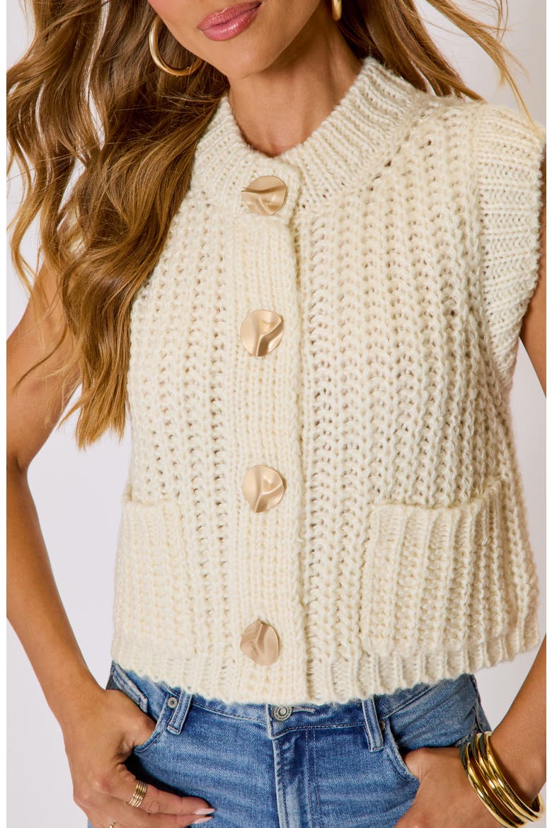 Daphne Hammered Button Sweater Vest, Alternate, color, CREAM