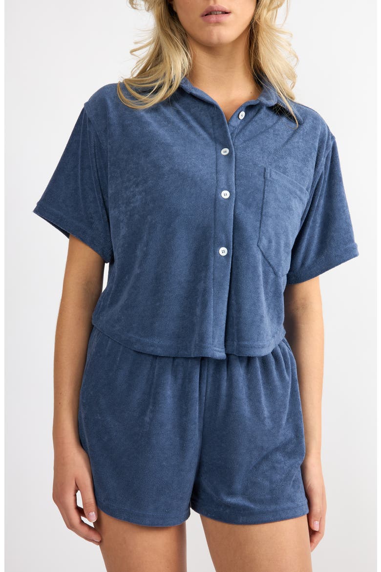 The Terry Button-Up Shirt, Main, color, NAVY