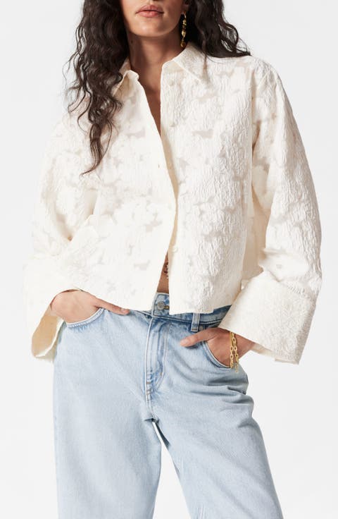 Cotton Blend Jacquard Button-Up Shirt