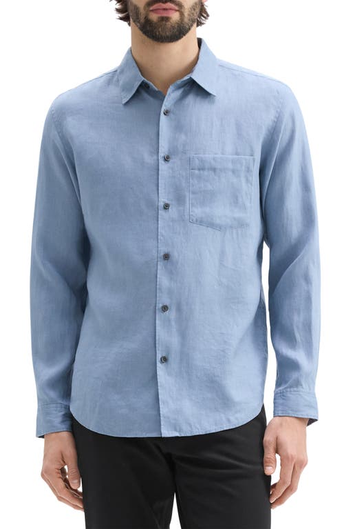 Theory Irving Solid Linen Button-up Shirt In Rainstorm