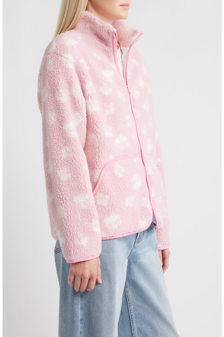 Sienna Ditsy Daisy Front Zip Fleece Jacket, Alternate, color, BABY PINK