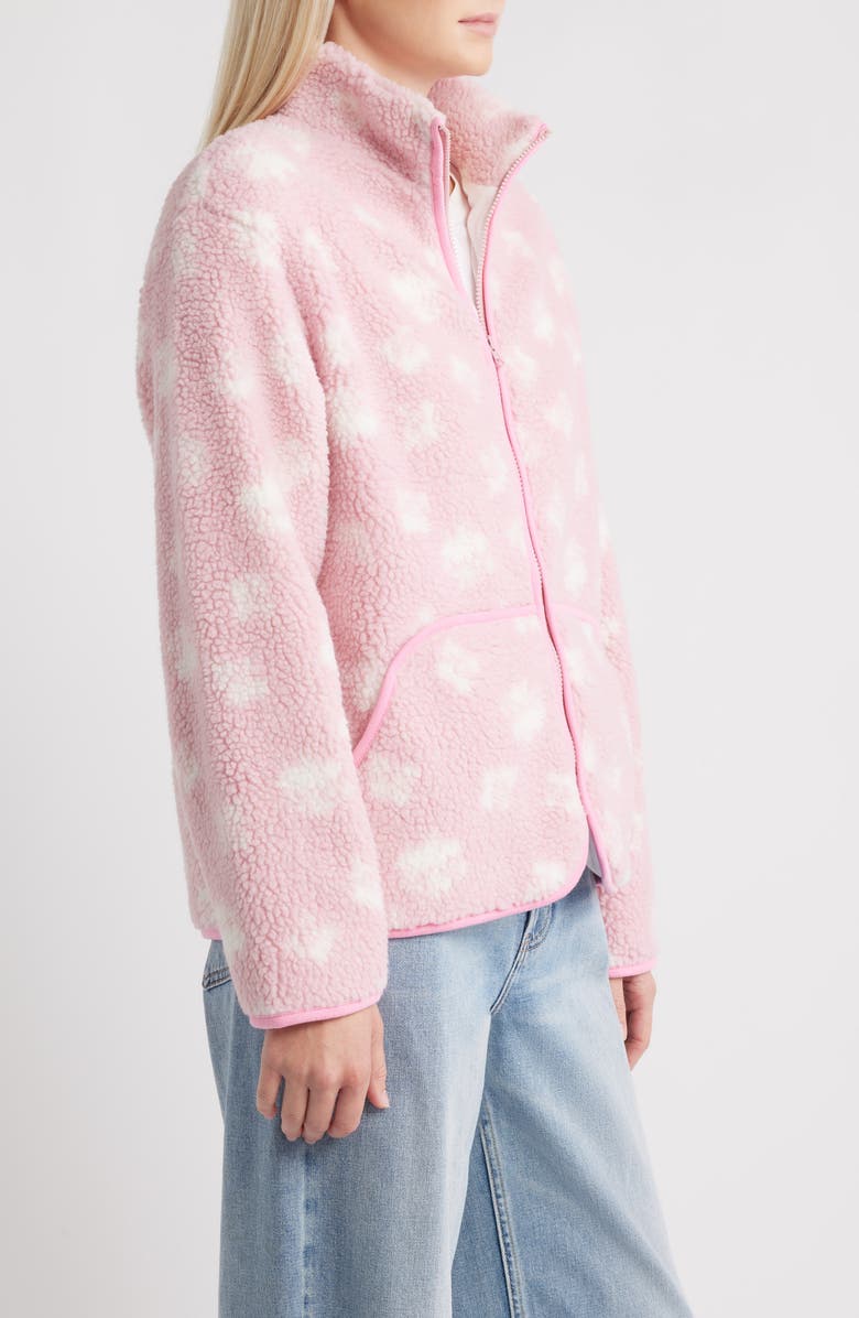 HAPPY CAMP3R Sienna Ditsy Daisy Front Zip Fleece Jacket, Alternate, color, Baby Pink