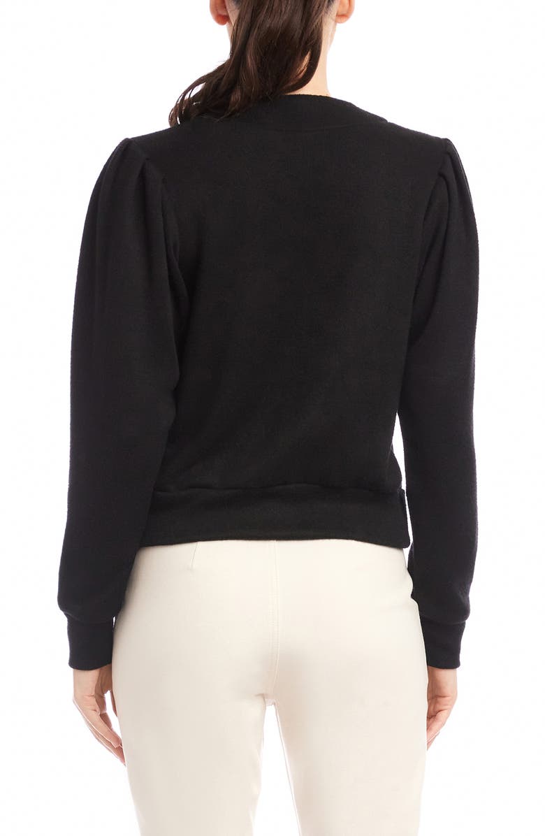 FIFTEEN TWENTY Madeline V-Neck Puff Sleeve Cardigan, Alternate, color, Black