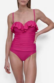 DKNY Ruffled Bandeau One-Piece Swimsuit
